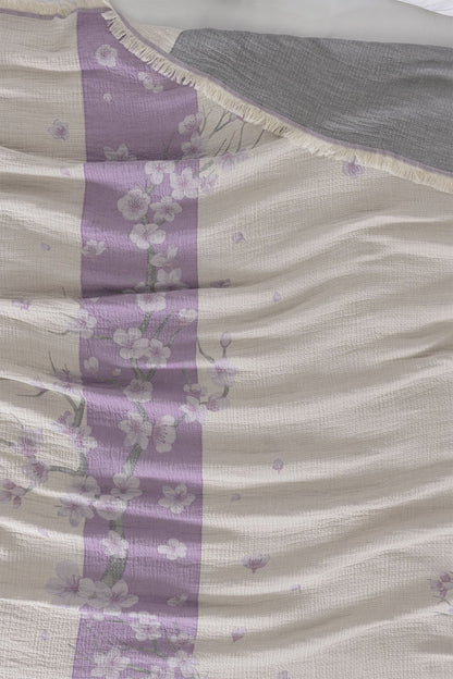 Sakura 4 Katlı Jumbo Jakarlı Pano Desen Müslin Pike / Yatak Örtüsü %100 Pamuk