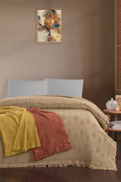 Trio Jakarlı Waffle Müslin Parça Boyama Pike %100 Pamuk